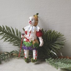 Harlequin Antique Style Unique Christmas Spun-Cotton Ornament