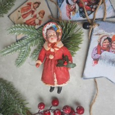 Victorian Girl with Flowers • Antique style • Spun-Cotton • Christmas ornament