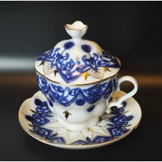 Vintage cup with lid and saucer, Lomonosov porcelain, LFZ, XX year