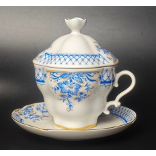 Vintage Covered cup with lid and saucer Lomonosov porcelain, LFZ
