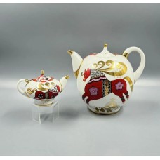 Unique Russian Teapot Horse with Golden Mane Lomonosov porcelain