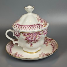 Covered Pink cup with lid and saucer Lomonosov porcelain, LFZ
