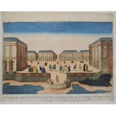 Antique Portuguese Optical View Print, 18th Century Lisbon Praça do Comércio Engraving, Framed Hand-Colored Vues d'Optique Art, Vintage Decor