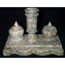 Antique Desk  Set  - Pen Tray, 2 Inkwells and Pen Cup