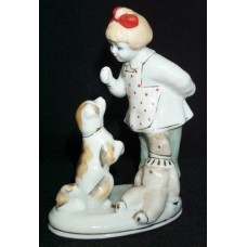 Girl with Dog and Teddy Bear Kiev Porcelain USSR