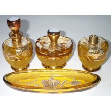 Rare Antique Color Gold Glass Perfume  Set
