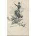 LADY ON the PIGLET Rare Antique Postcard 1899