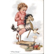 Boy with Hobby Horse Old Postcard