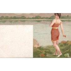 Swimming Woman Antique Postcard