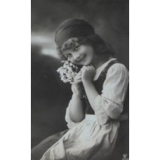 Girl with Flowes Russian Antique Postcard