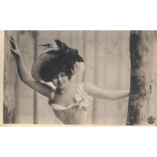 Lady Wearing a Broad-Brim Antique Postcard