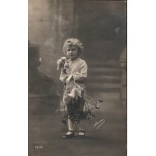 Girl with Flowers Antique Postcard 1917