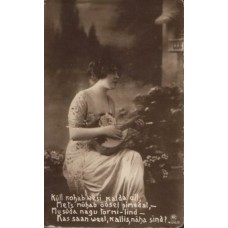 Lady with Mandolin Antique Postcard Poem