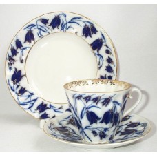 Lomonosov Cobalt Gold Tea  Set  Bluebells 3pcs