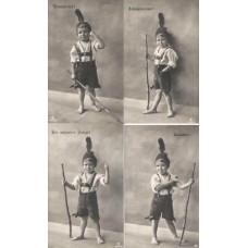 Boy with Stick and Feather 4 Old Postcards