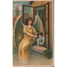 Girl and Angel Antique Postcard