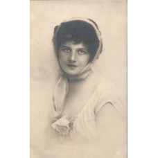 Lady in Kerchief Russian Antique Postcard