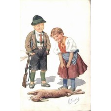 Young Hunter Antique Postcard