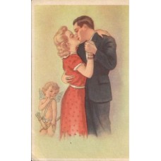 Kissing Couple and Amur Old Postcard