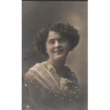 Lady in Dotted Shawl Antique Postcard