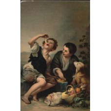 Boys Eating Fruit Antique Postcard
