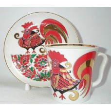Lomonosov Mug and Saucer Red Rooster