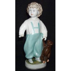 USSR 1950s Boy with Teddy Bear Poloina Porcelain