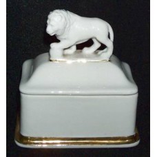 Rare Porcelain Box Lion with Ball 1950s