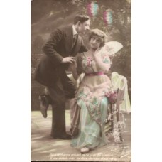 Man and Woman under Mistletoe Antique Postcard