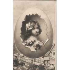 Girl in Easter Egg Russian Antique Postcard