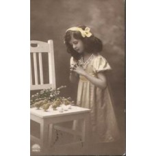 Girl with Chickens Easter Antique Postcard