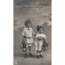 Children with Flowers Antique Postcard