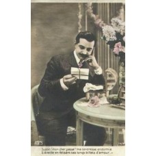 Man with Letter Antique Postcard, Poem