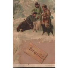 Hunters with Dogs Russian Antique Postcard