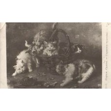 Scared Cats Russian Antique Postcard