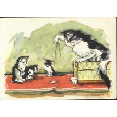 Feline Lesson USSR Old Postcard 1956