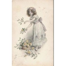Girl with Flowers Russian Antique Postcard