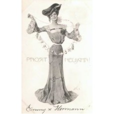 Woman with Flowers Garland Antique Postcard
