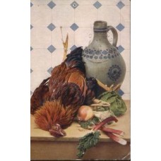 Rooster and Vegetables Russian Antique Postcard