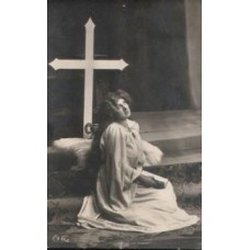 Praying Woman Russian Antique Postcard