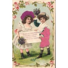Children with Letter Russian Antique Postcard