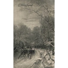 Winter Sleigh Ride Russian Antique Postcard