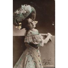 Woman with Flower Hat Russian Antique Postcard