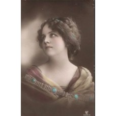 Lady with Turquoise Necklace Antique Postcard