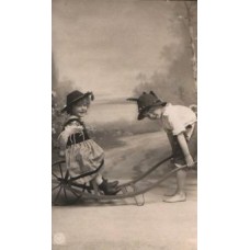Girl and Boy Russian Antique Postcard